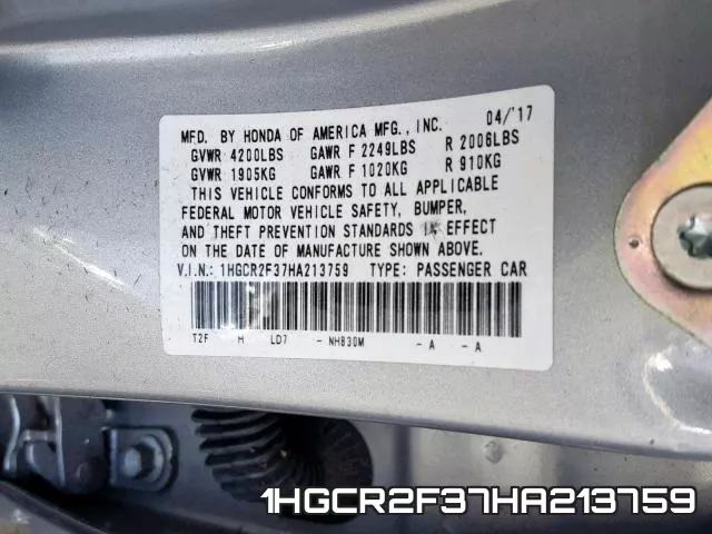 1HGCR2F37HA213759 фото 2