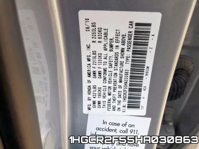 1HGCR2F55HA030863 фото 2