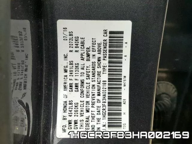 1HGCR3F83HA002169 фото 2