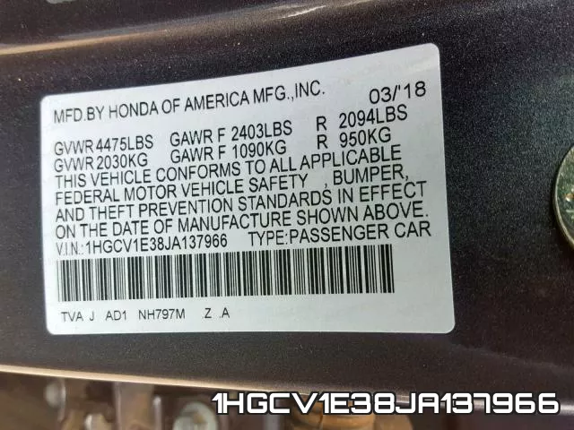 1HGCV1E38JA137966 фото 2