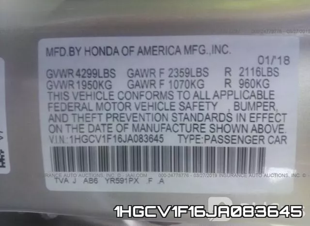 1HGCV1F16JA083645 фото 10