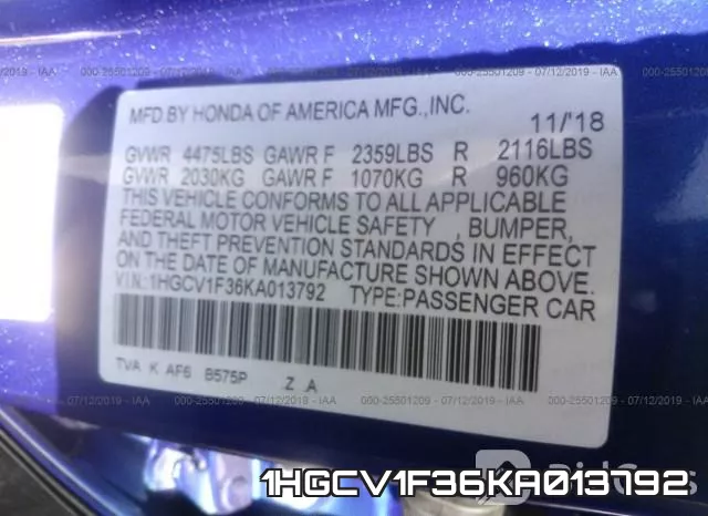 1HGCV1F36KA013792 фото 10