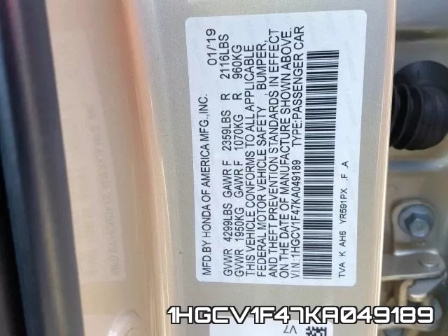 1HGCV1F47KA049189 фото 2