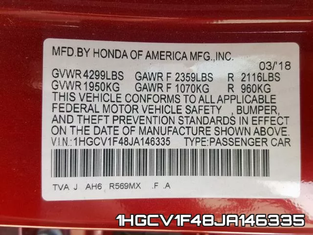 1HGCV1F48JA146335 фото 2