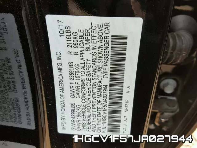 1HGCV1F57JA027944 фото 2