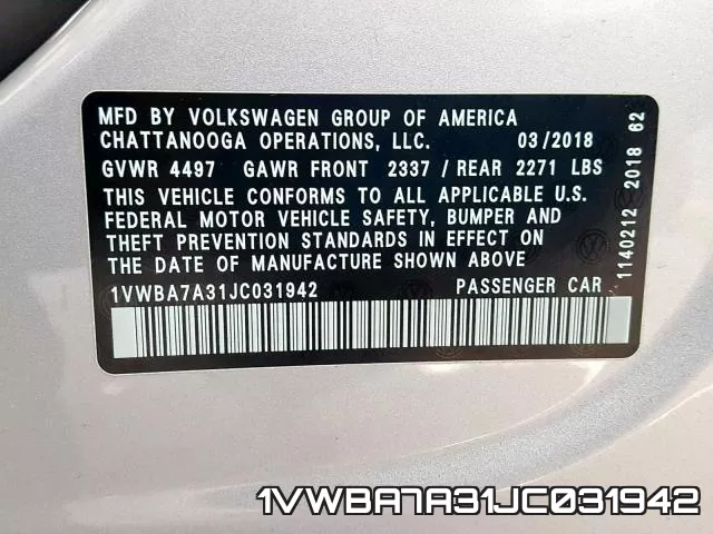1VWBA7A31JC031942 фото 2