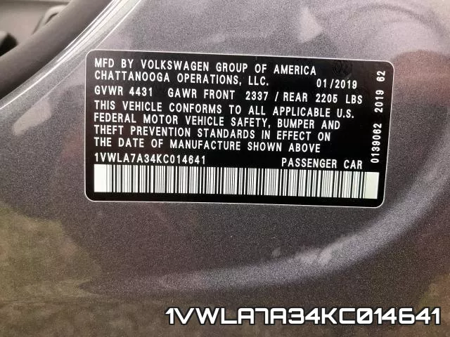 1VWLA7A34KC014641 фото 2