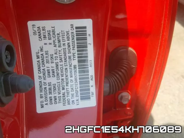 2HGFC1E54KH706089 фото 2