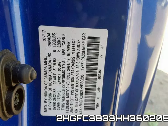 2HGFC3B33HH360205 фото 2