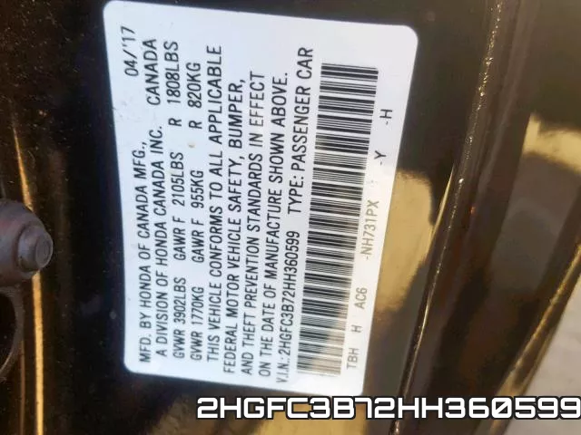 2HGFC3B72HH360599 фото 2