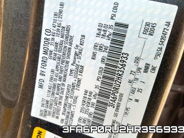 3FA6P0RU2HR356933 фото 2