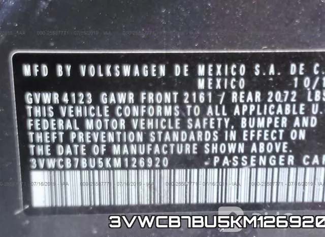 3VWCB7BU5KM126920 фото 9