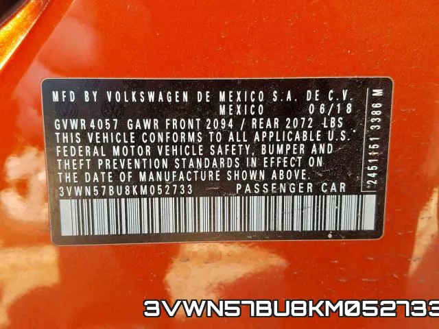 3VWN57BU8KM052733 фото 2