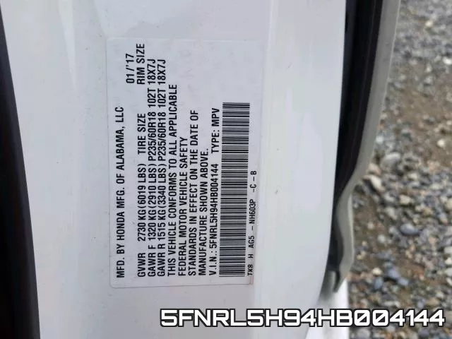 5FNRL5H94HB004144 фото 2