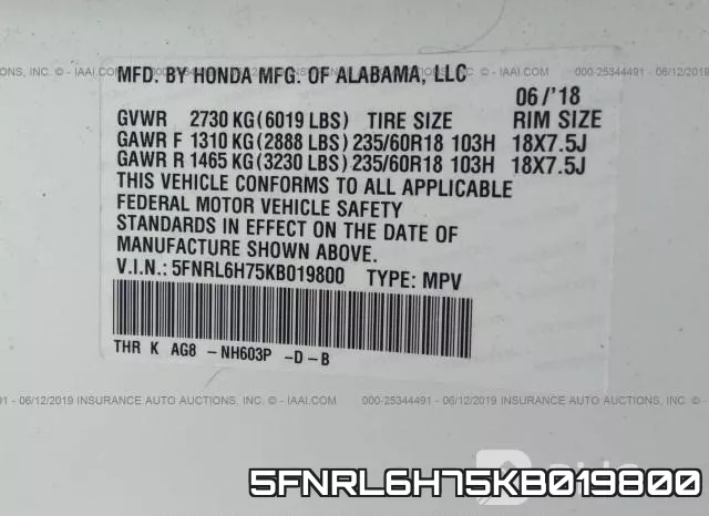 5FNRL6H75KB019800 фото 10