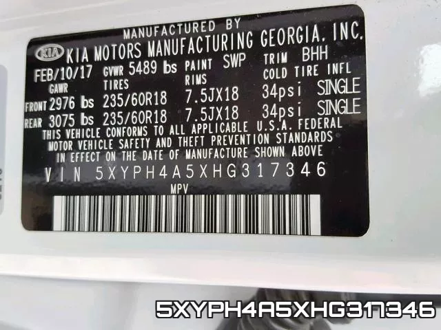 5XYPH4A5XHG317346 фото 2