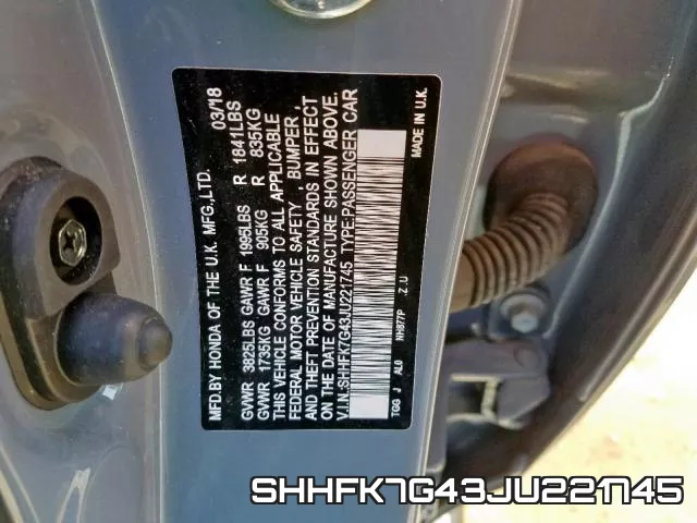 SHHFK7G43JU221745 фото 2