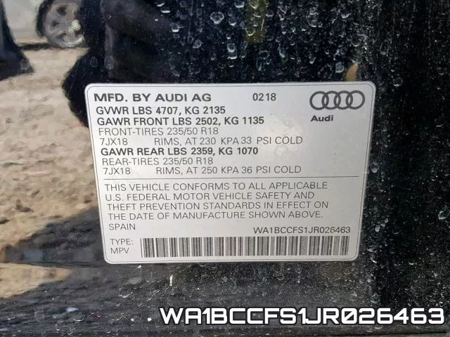 WA1BCCFS1JR026463 фото 2