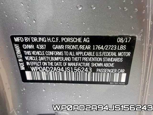 WP0AD2A94JS156243 фото 2