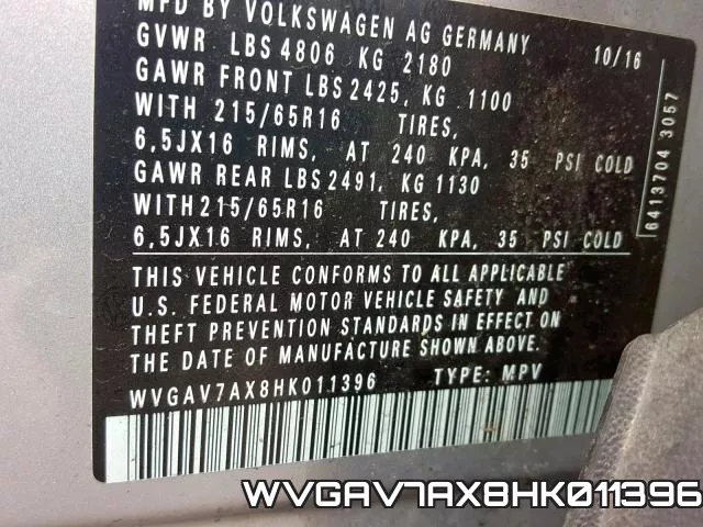 WVGAV7AX8HK011396 фото 2