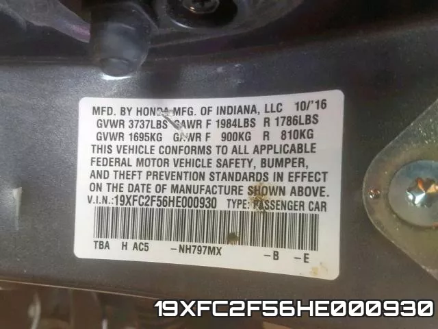 19XFC2F56HE000930 фото 2