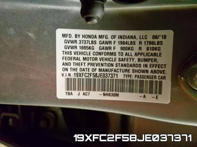 19XFC2F58JE037371 фото 2