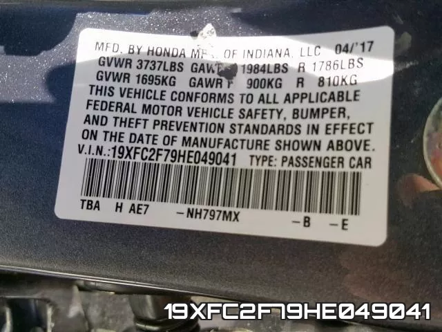 19XFC2F79HE049041 фото 2