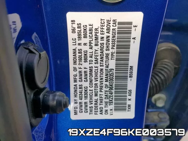 19XZE4F96KE003579 фото 2