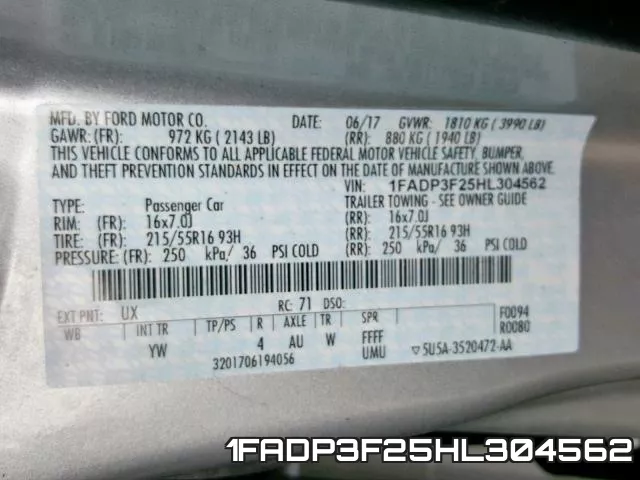 1FADP3F25HL304562 фото 2