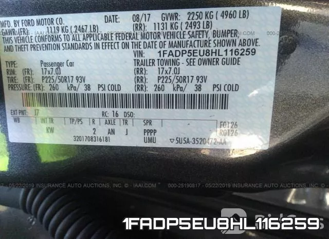 1FADP5EU8HL116259 фото 9