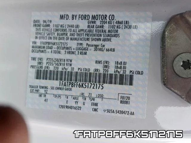1FATP8FF6K5172175 фото 2