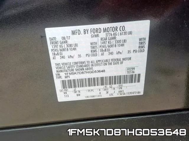 1FM5K7D87HGD53648 фото 2