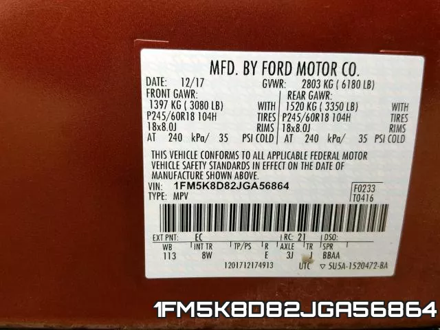 1FM5K8D82JGA56864 фото 2