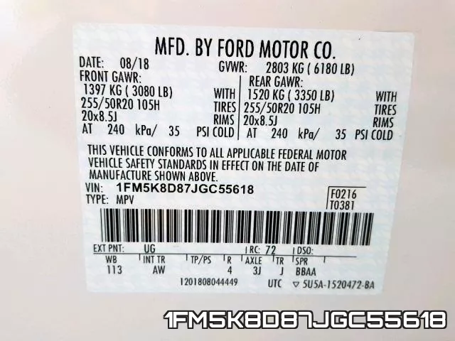 1FM5K8D87JGC55618 фото 2