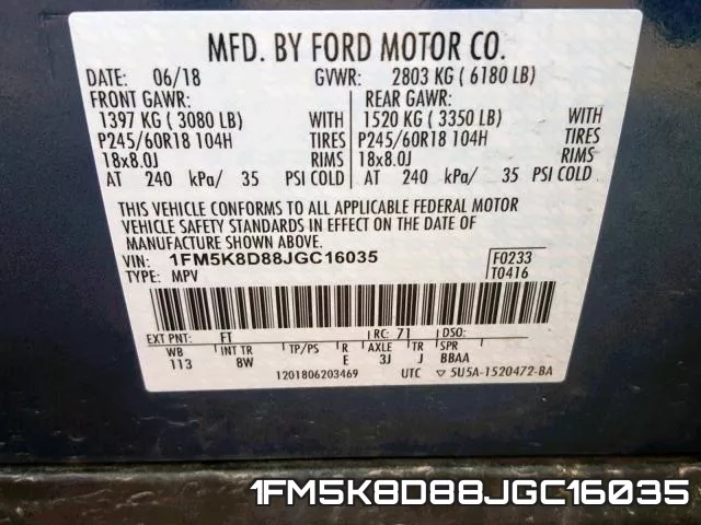 1FM5K8D88JGC16035 фото 2
