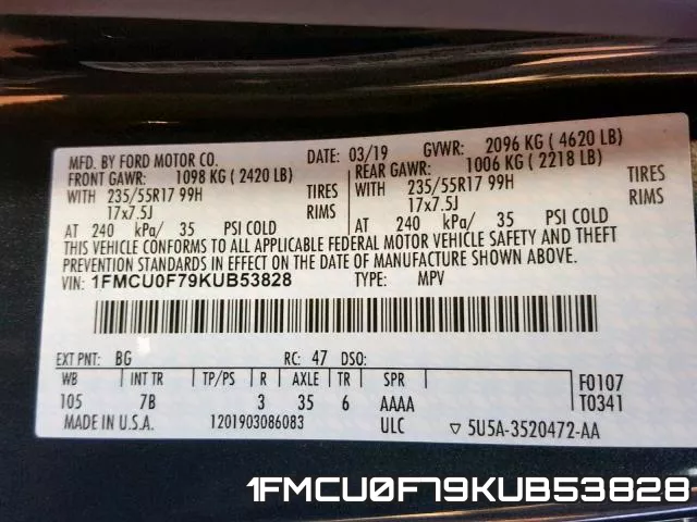 1FMCU0F79KUB53828 фото 2