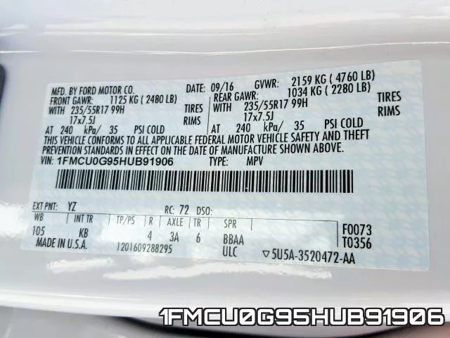 1FMCU0G95HUB91906 фото 2