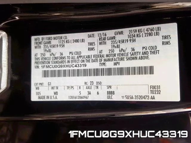 1FMCU0G9XHUC43319 фото 2