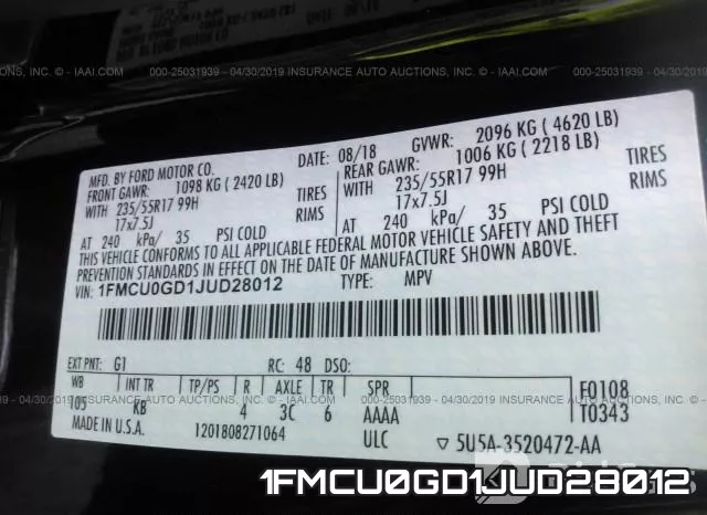 1FMCU0GD1JUD28012 фото 10