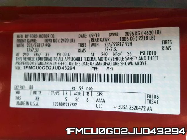 1FMCU0GD2JUD43294 фото 2
