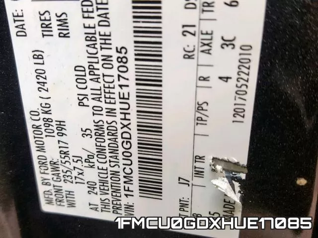 1FMCU0GDXHUE17085 фото 2