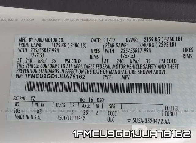 1FMCU9GD1JUA78162 фото 10
