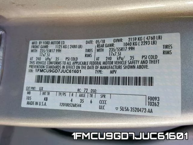 1FMCU9GD7JUC61601 фото 2