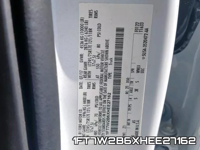 1FT7W2B6XHEE27162 фото 2