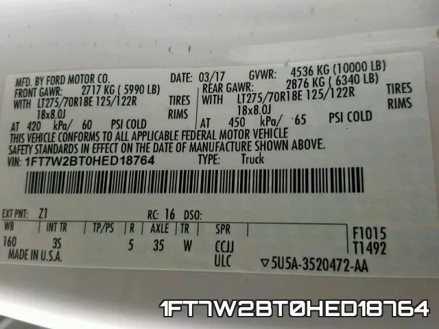 1FT7W2BT0HED18764 фото 2
