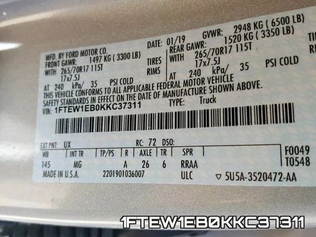 1FTEW1EB0KKC37311 фото 2