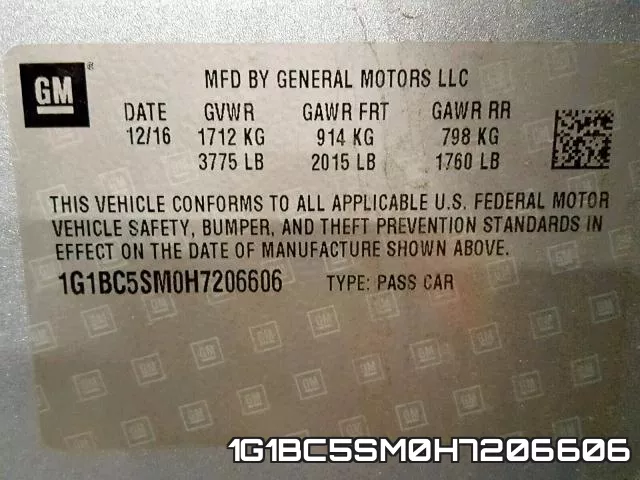 1G1BC5SM0H7206606 фото 2