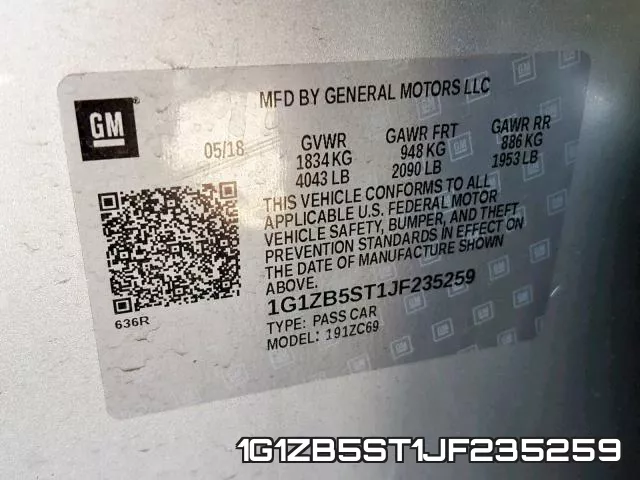 1G1ZB5ST1JF235259 фото 2
