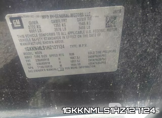 1GKKNMLS1HZ127124 фото 9