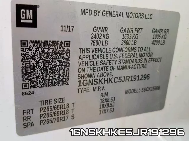 1GNSKHKC5JR191296 фото 2